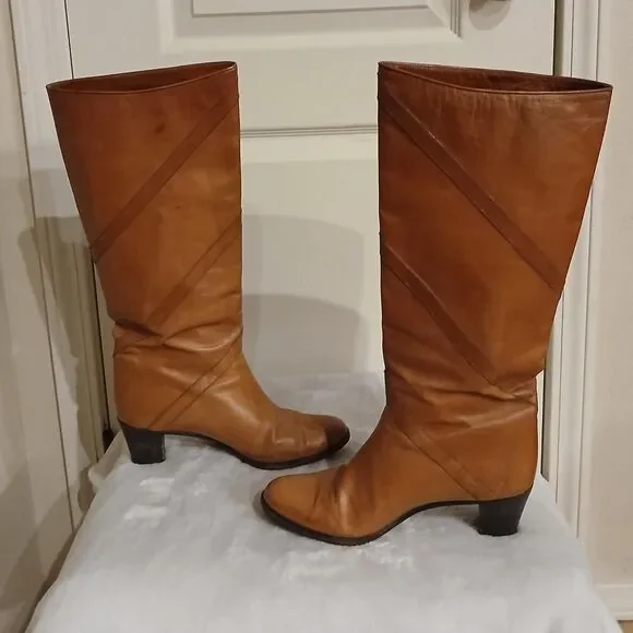 Vintage Celine Brown Leather Knee High Boots EU 39 Patina Distressed Old Money - Picture 4 of 8